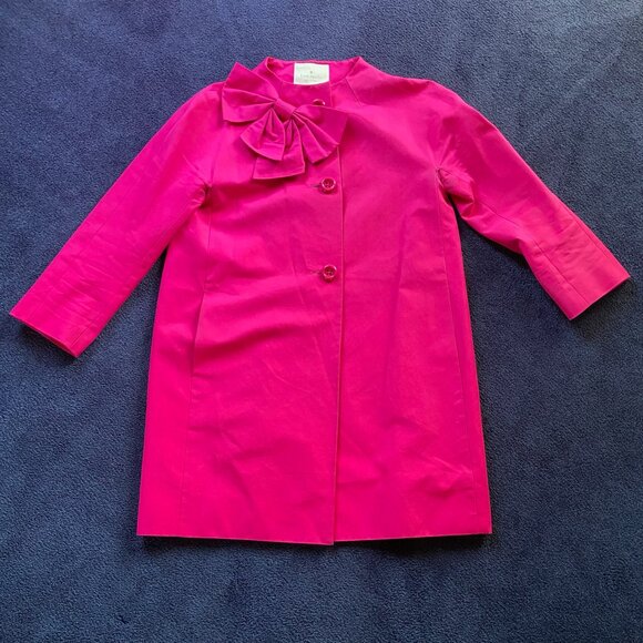 Kate Spade Womans Hot Pink Bow Coat Classic Statement Outerwear Sz S - Picture 1 of 9